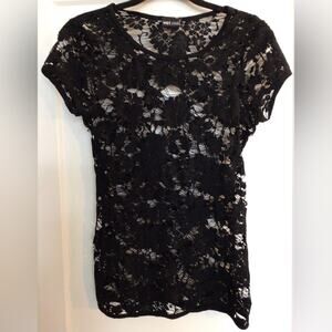 Wet seal black lace sheer stretchy short sleeve top blouse size small